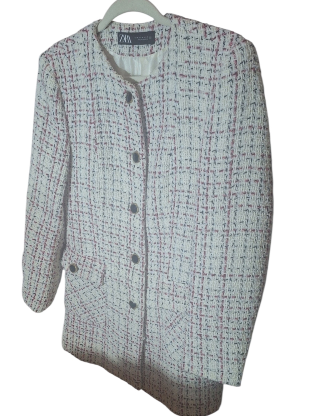 ZARA Coat New Textured  Multicolored Pink White 8735/118 Size M Bloggers
